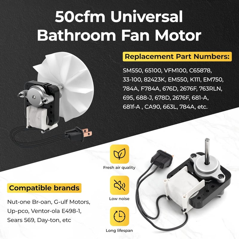 Fetechmate Universal SM550 Bathroom Vent Fan Motor Kit Compatible with Nut-one Br-oan Electric Motors 50CFM 120V 3000 RPM Bathroom Exhaust Fan Motor Replace C01575 65100 EM550 EM750 by - Image 5